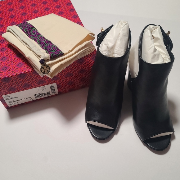 New Tory Burch Black Leather Grove Open Toe Bootie, Size 8.5M - Picture 3 of 14